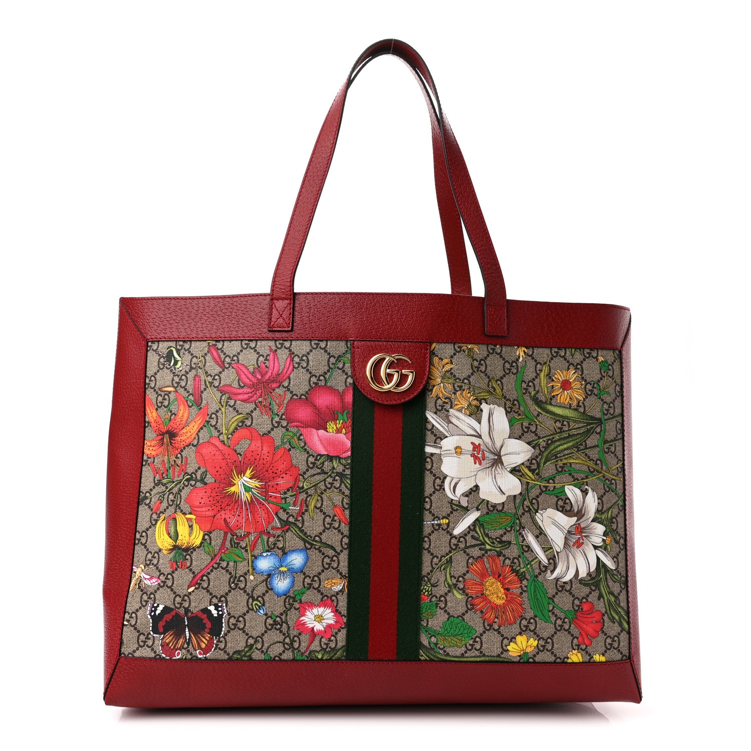 Gucci GG Supreme Monogram Flora Web Large Ophidia Tote Red 3 of 11