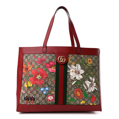 Gucci GG Supreme Monogram Flora Web Large Ophidia Tote Red 3 of 11