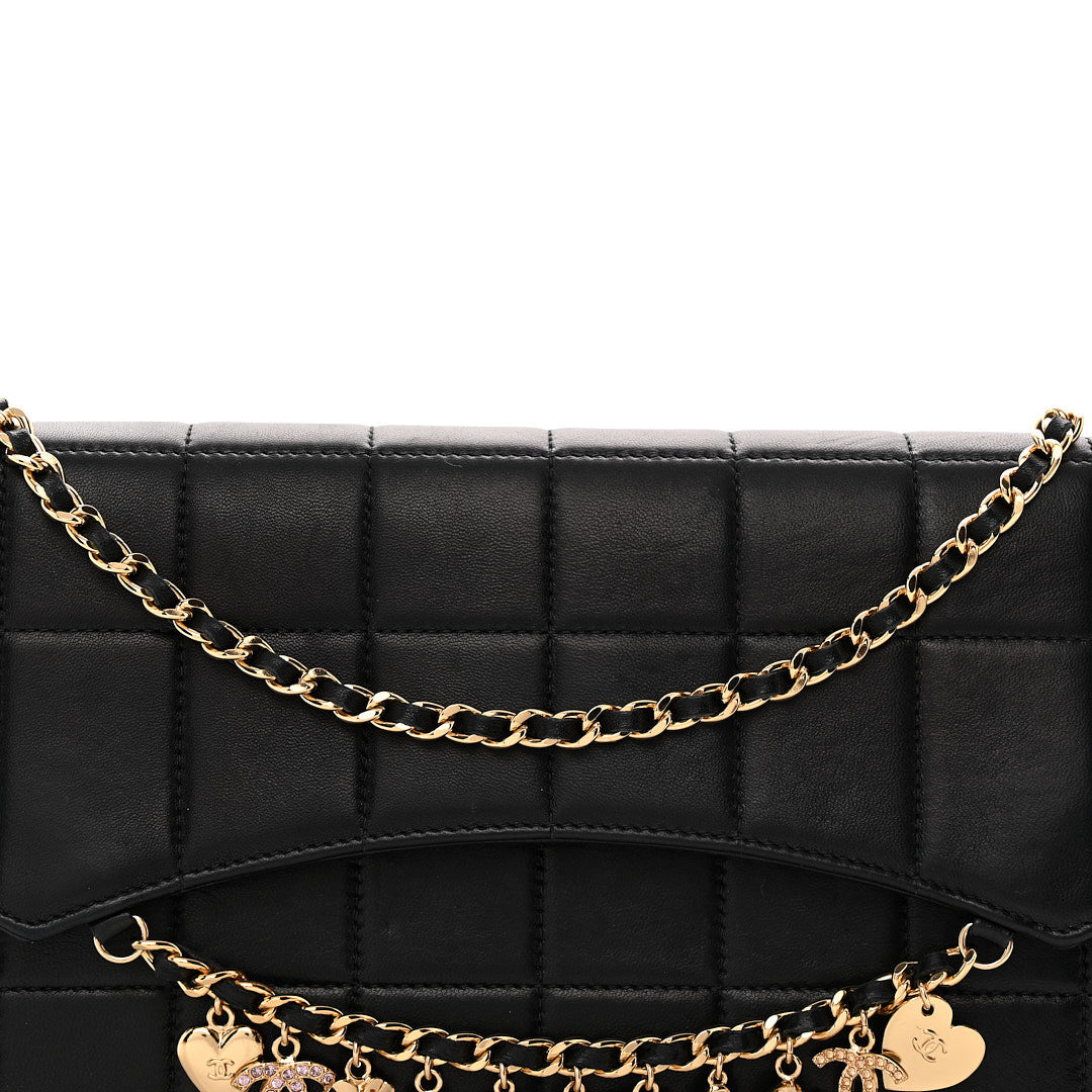 Chanel Lambskin Quilted Crystal Chocolate Bar Charm Flap Black 8 of 15