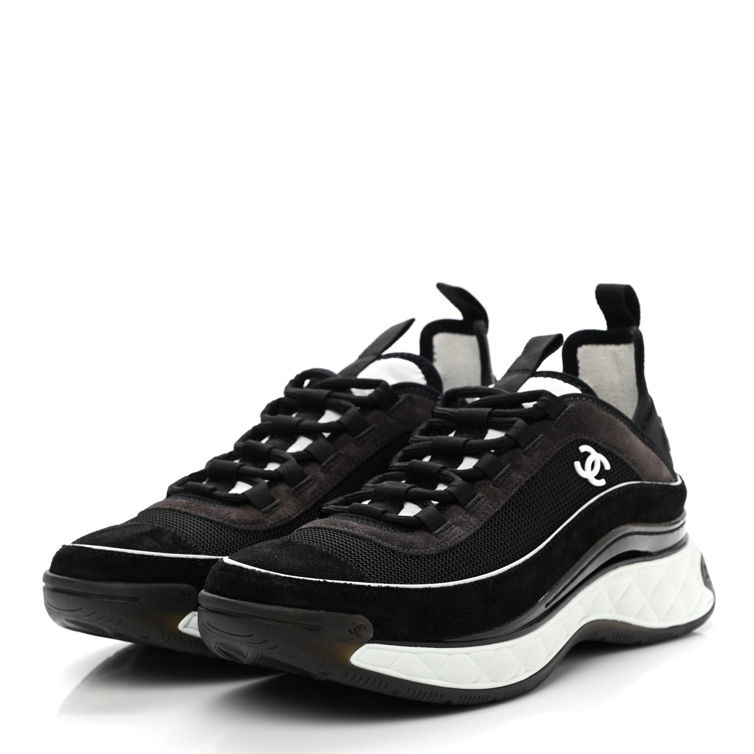 Chanel Fabric Suede CC Sneakers 39 Black Dark Grey 3 of 10