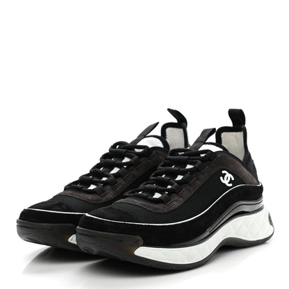 Chanel Fabric Suede CC Sneakers 39 Black Dark Grey 3 of 10