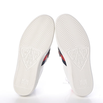 Gucci Calfskin Ayers Web Angry Cat Embroidered Mens Ace Sneakers 8.5 White 6 of 9