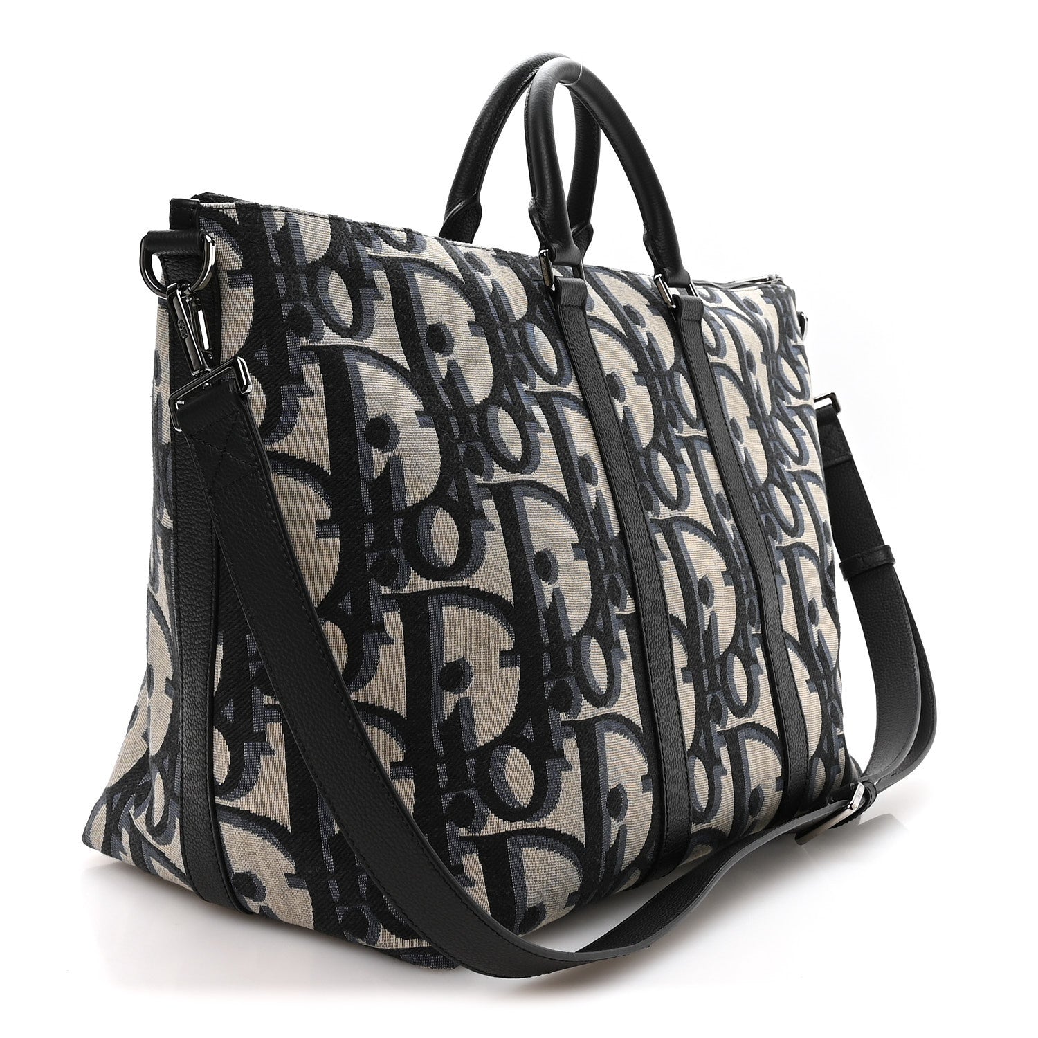 Christian Dior Maxi Oblique Jacquard Weekender 40 Beige Black 2 of 9