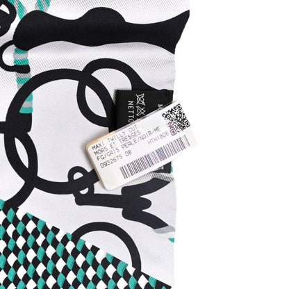 Hermes Silk Mors Et Tresses Maxi Twilly Cut Gris Perle Black Menthe 2 of 4