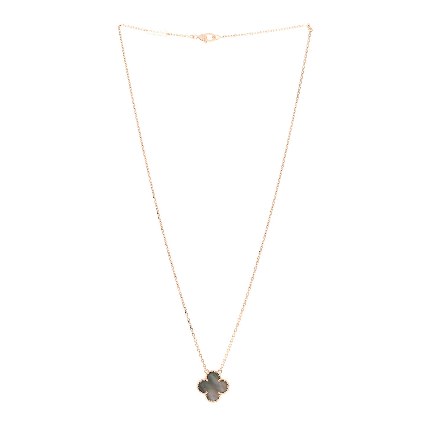 18K Rose Gold Gray Mother of Pearl Vintage Alhambra Pendant Necklace