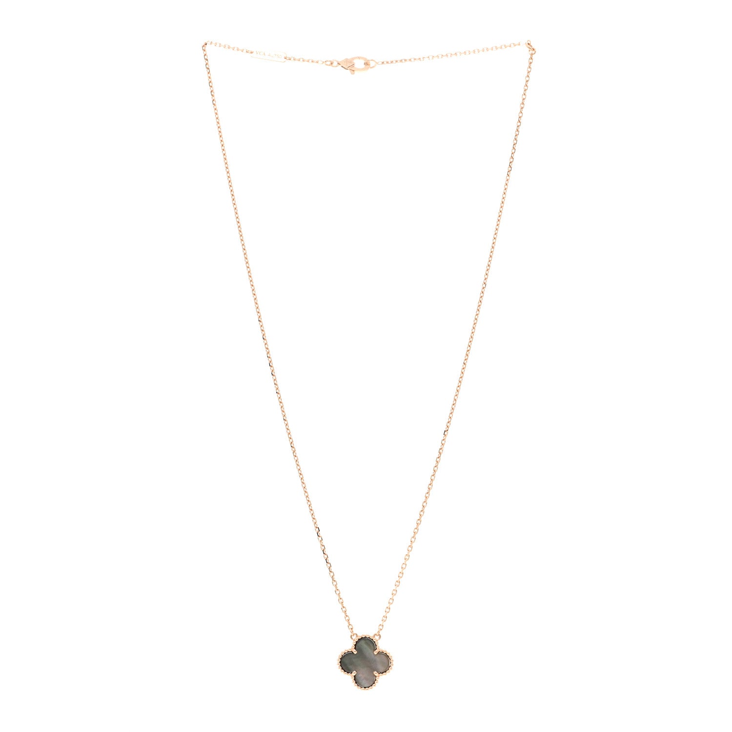 Van Cleef & Arpels 18K Rose Gold Gray Mother of Pearl Vintage Alhambra Pendant Necklace 3 of 5