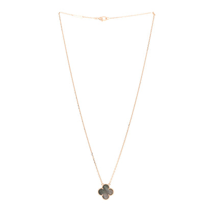 Van Cleef & Arpels 18K Rose Gold Gray Mother of Pearl Vintage Alhambra Pendant Necklace 3 of 5