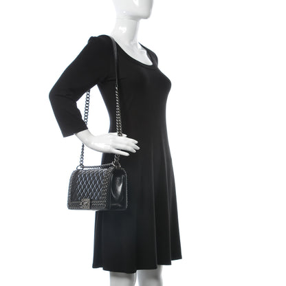 Chanel Glazed Calfskin Quilted Medium Boy Chained Flap Black 2 of 10