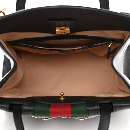 Gucci Grained Calfskin Web Crystal Butterfly Stripe Medium Totem Top Handle Bag Black 5 of 12