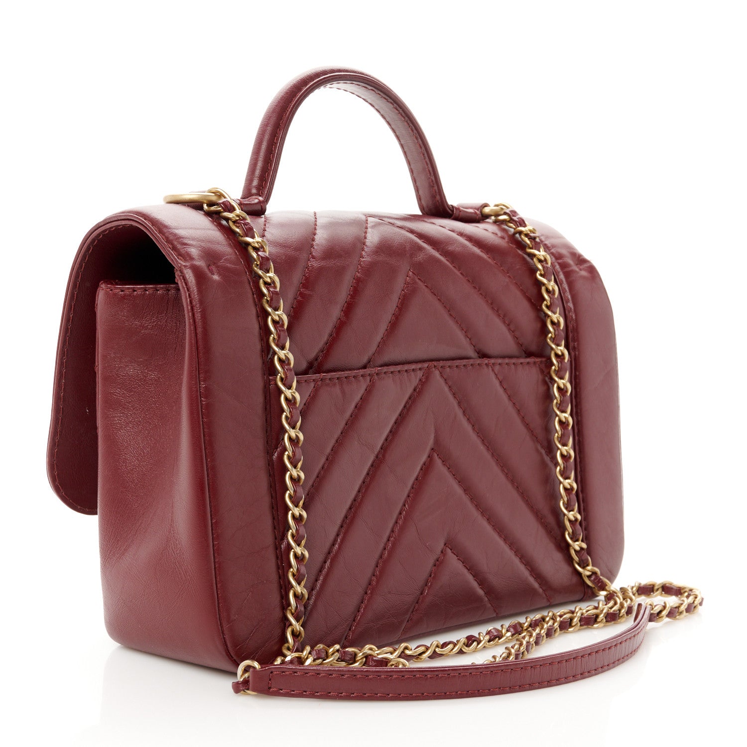Chanel Calfskin Chevron Quilted Top Handle Flap Red 3 of 12