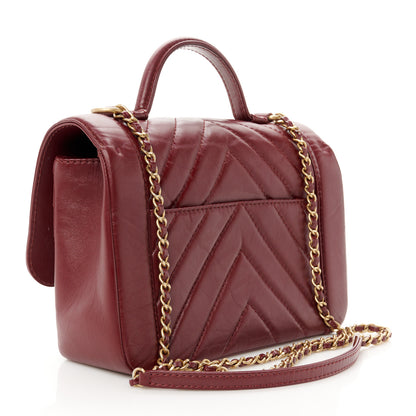 Chanel Calfskin Chevron Quilted Top Handle Flap Red 3 of 12