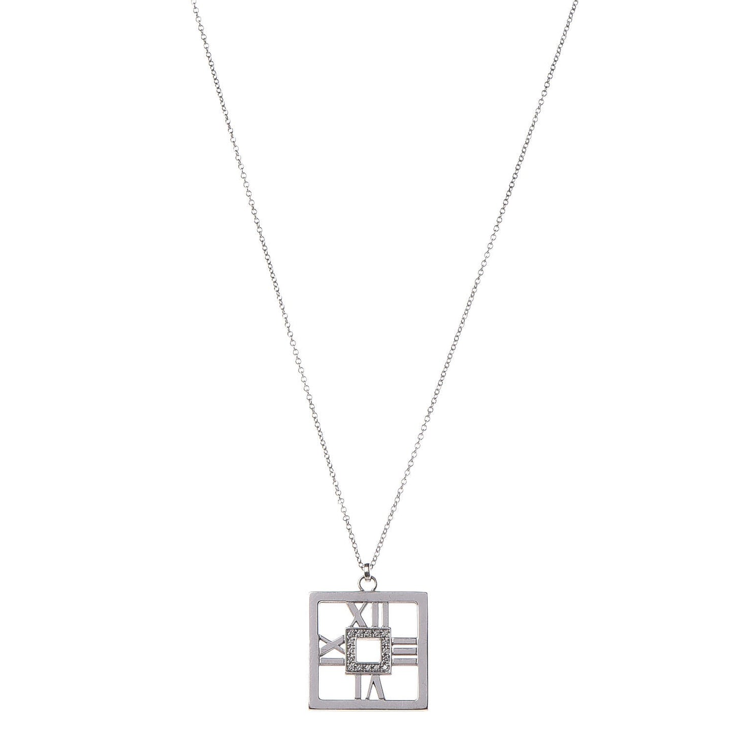 18K White Gold Diamond Atlas Square Pendant Necklace