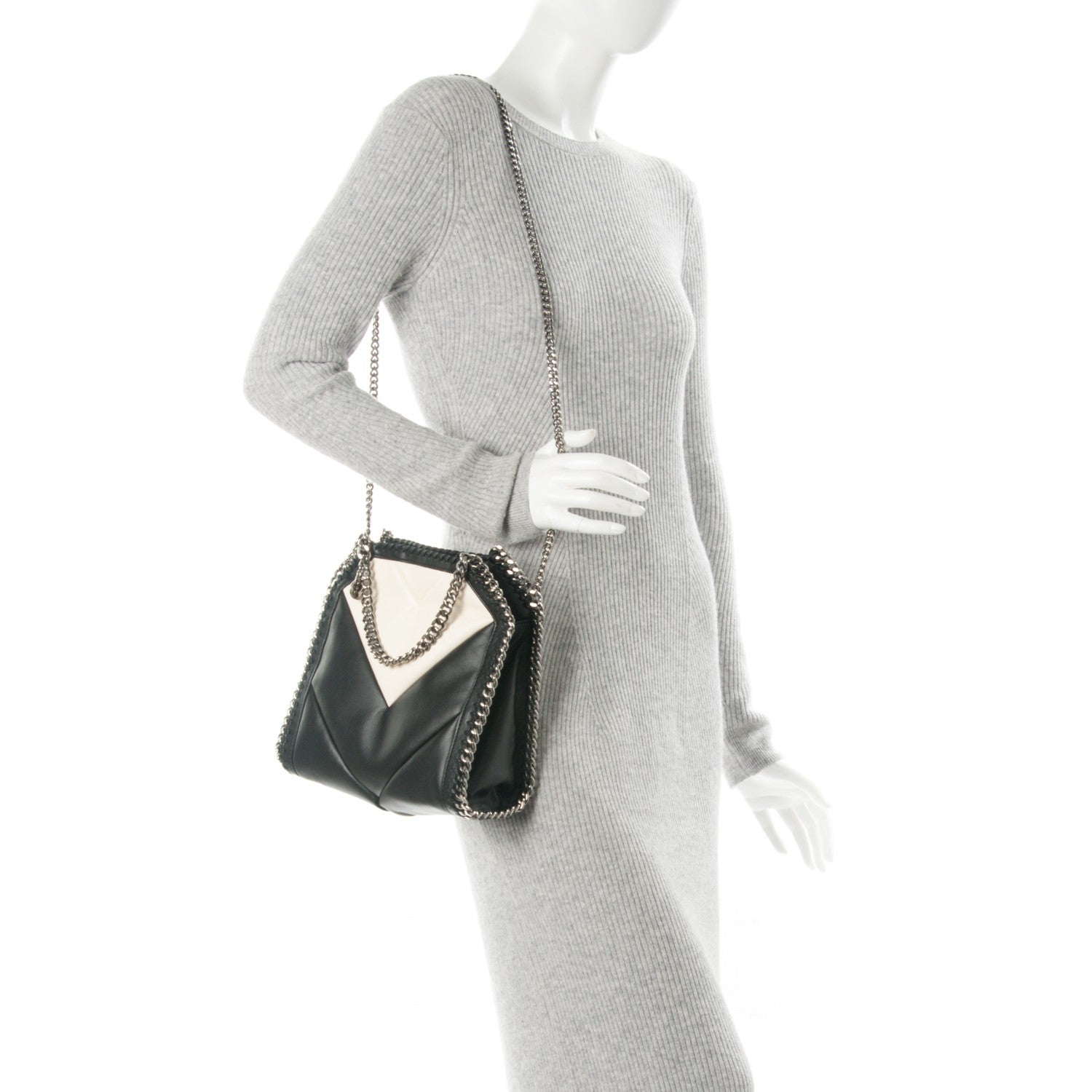 Stella McCartney Alter Nappa Quilted Mini Falabella Tote Black Ivory 2 of 8