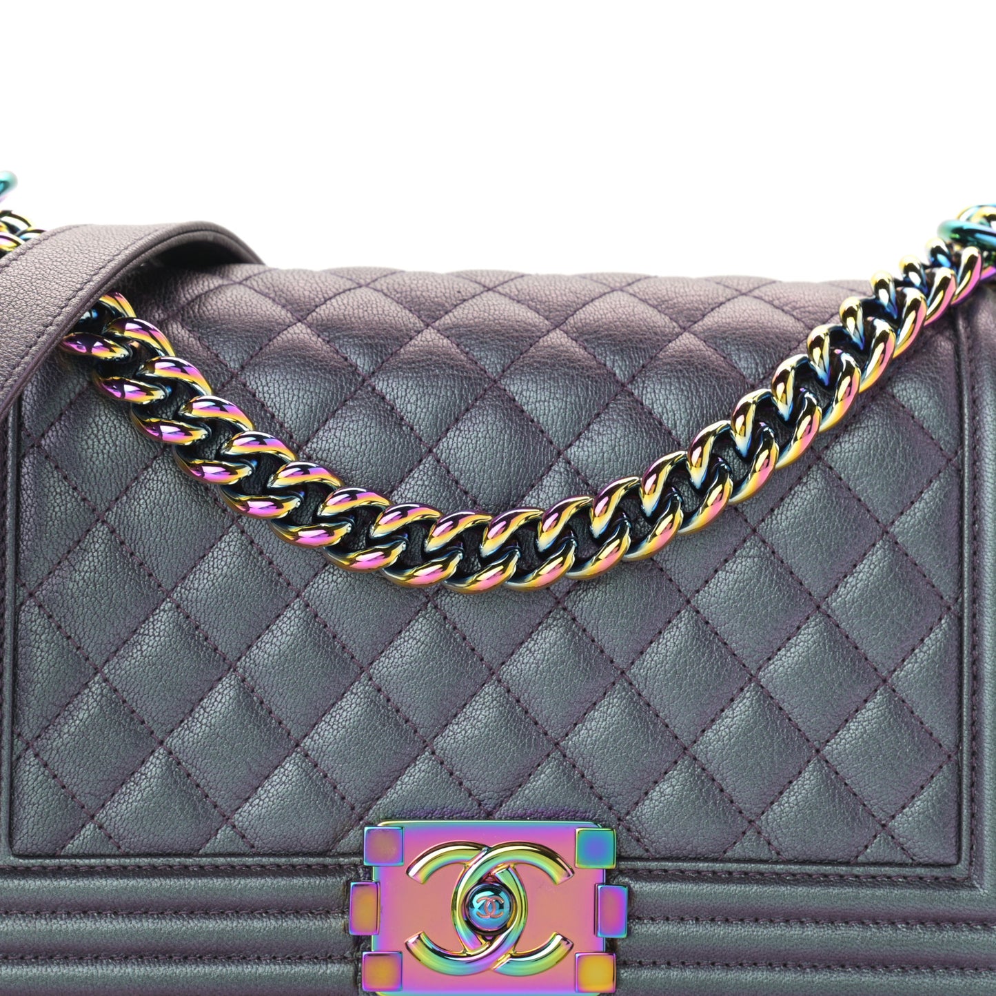 Iridescent Goatskin Quilted Medium Boy Flap Purple