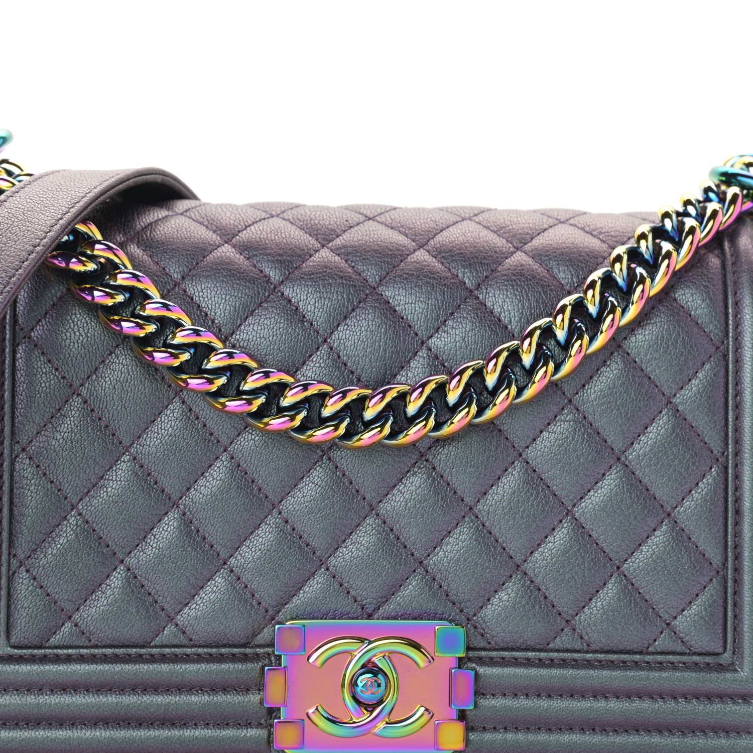 Chanel Iridescent Goatskin Quilted Medium Boy Flap Purple 8 of 12