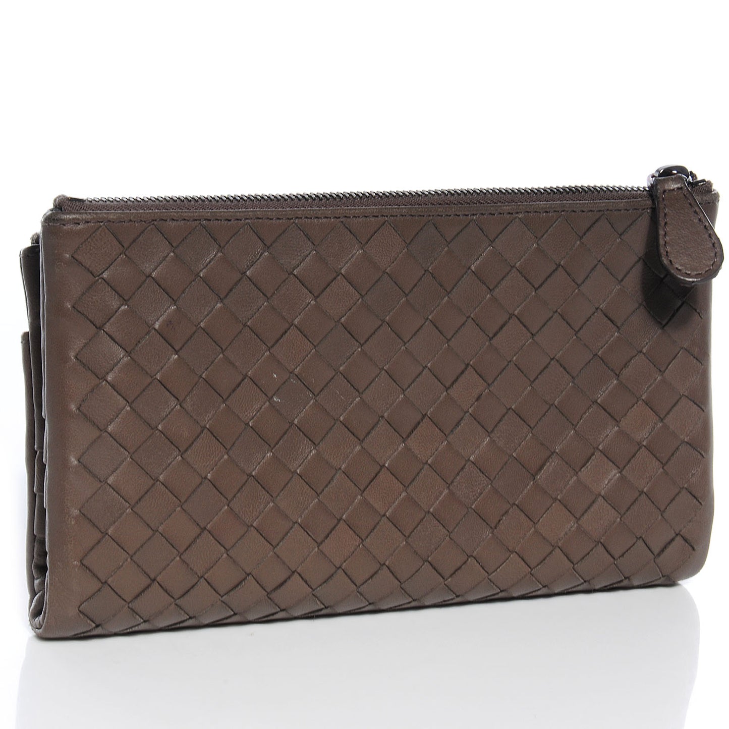 Nappa Intrecciato Double Zip Clutch Wallet Ebano