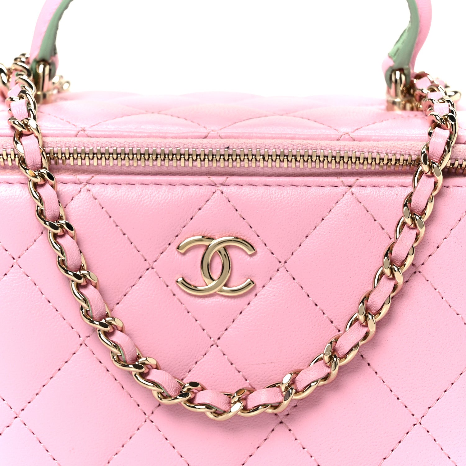 Chanel Lambskin Quilted Small Top Handle Vanity Case With Chain  Lilac Light Green 8 of 11