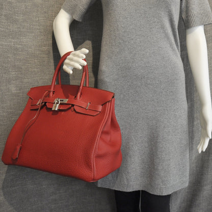 Hermes Clemence BIRKIN 35 Handbag Red - Bleu Red 3 of 12