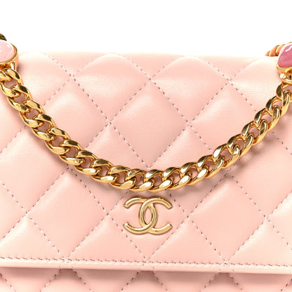Chanel Lambskin Quilted CC Pearl Enamel Clutch on Chain WOC Light Pink 9 of 11