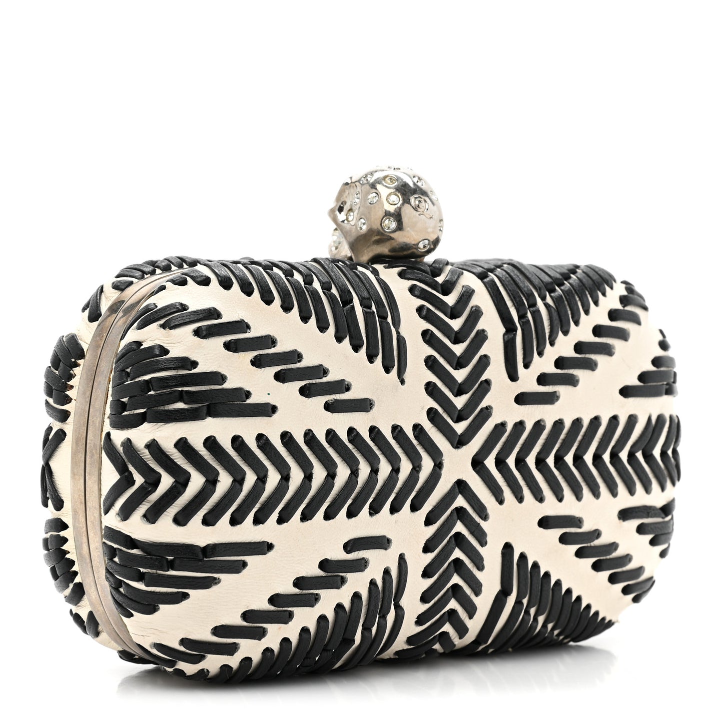 Calfskin Whipstitch Britannia Skull Box Clutch White Black