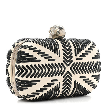 Alexander McQueen Calfskin Whipstitch Britannia Skull Box Clutch White Black 3 of 10