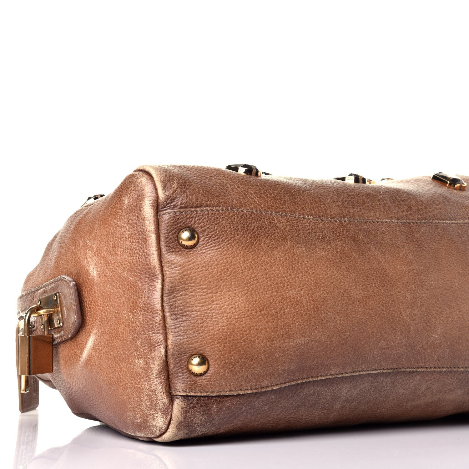 Prada Cervo Deerskin Crystal Embellished Bowler Bag Brown 7 of 8