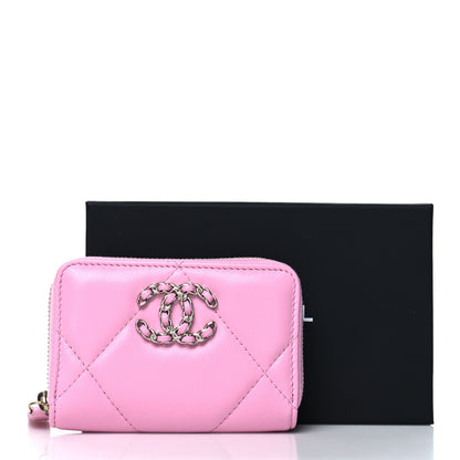Chanel Lambskin Quilted Chanel 19 Zip Around Coin Purse Wallet Light Pink 9 of 9