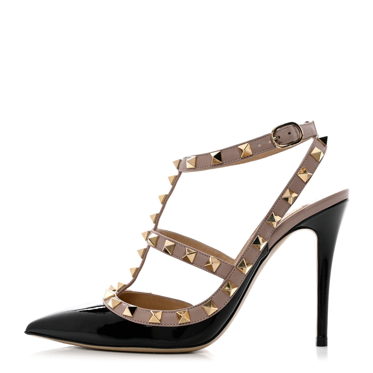 Patent Nappa Rockstud Ankle Strap 100mm Pumps 36 Black Poudre