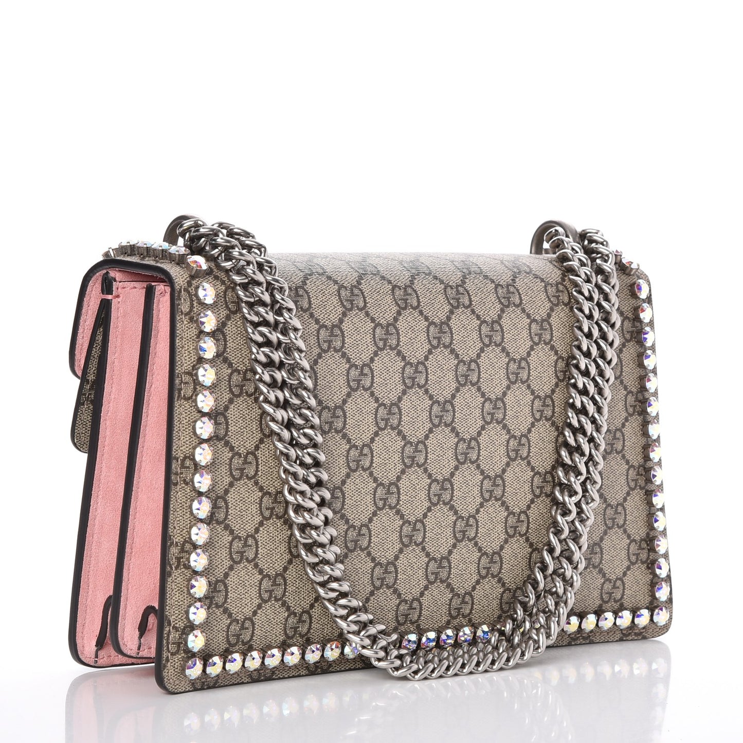 GG Supreme Monogram Suede Crystal Small Dionysus Shoulder Bag Beige Ebony Light Peonia