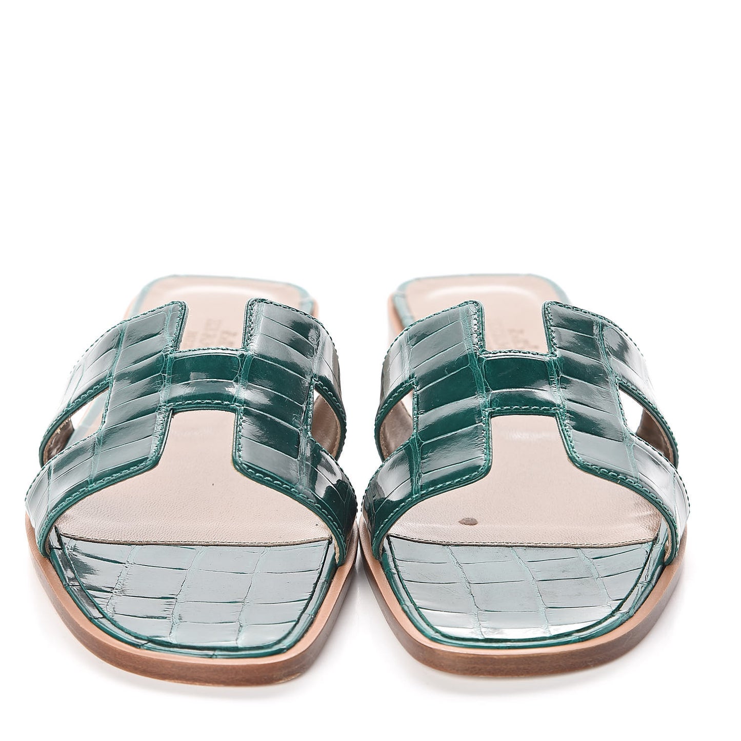Shiny Alligator Oran Sandals 36 Emeraude