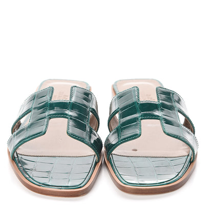 Hermes Shiny Alligator Oran Sandals 36 Emeraude 2 of 11