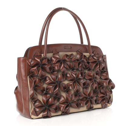 Valentino Garavani Calfskin Floral Applique Tote Brown 3 of 19