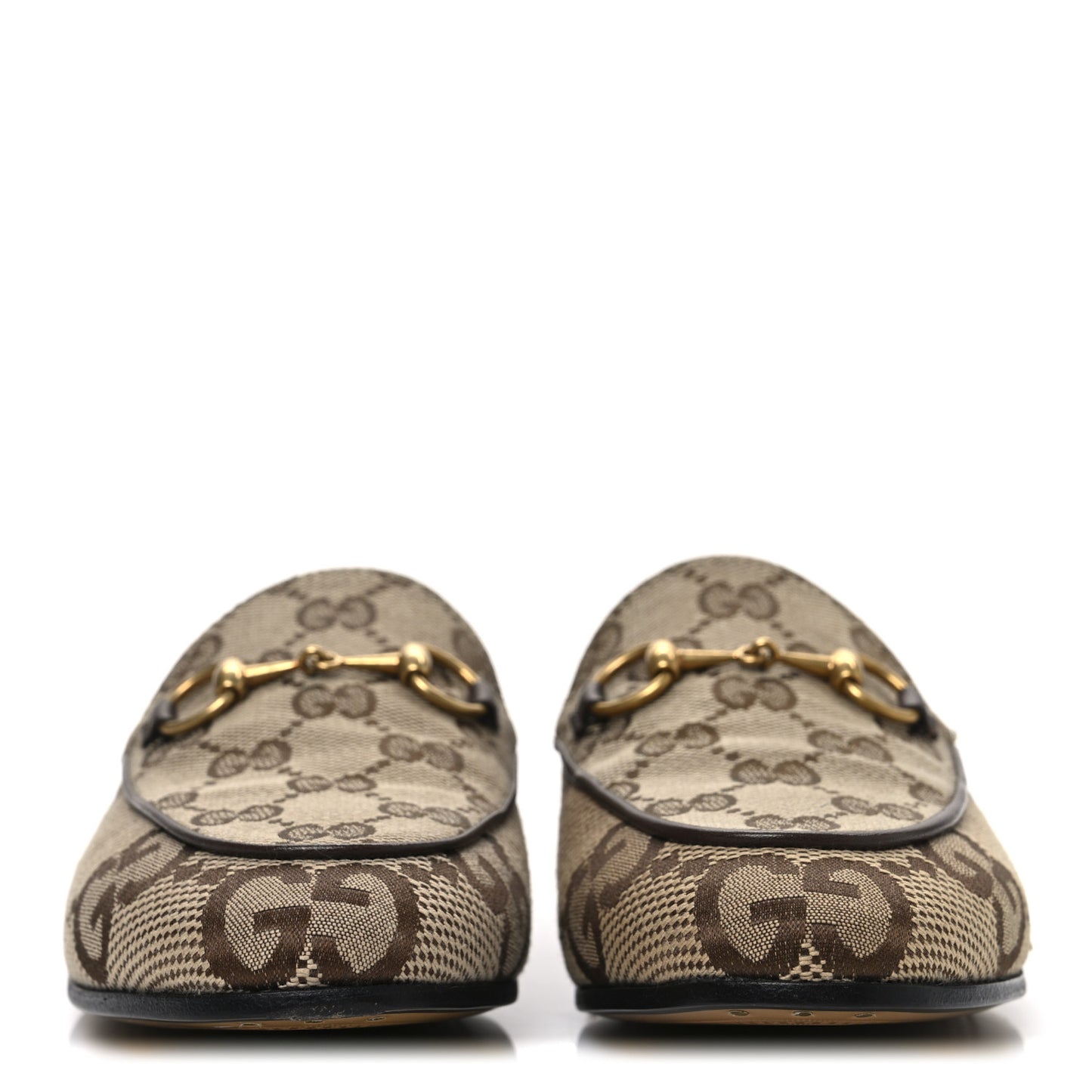 Monogram Jumbo GG Malaga Kid Horsebit Womens Jordaan Loafers 36.5 Beige Ebony New Acero