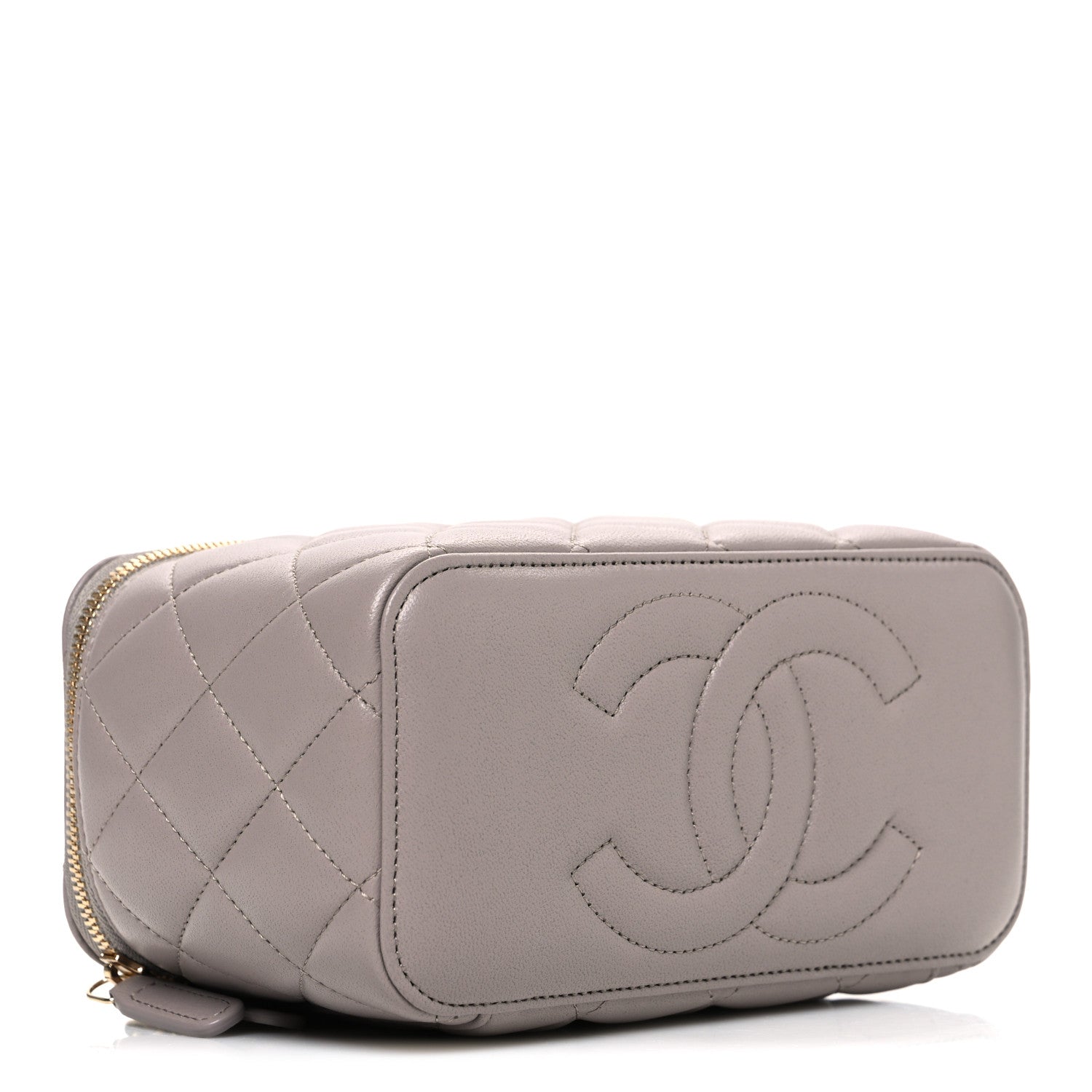 Chanel Lambskin Quilted Small Top Handle Vanity Case With Chain Dark Grey 4 of 10