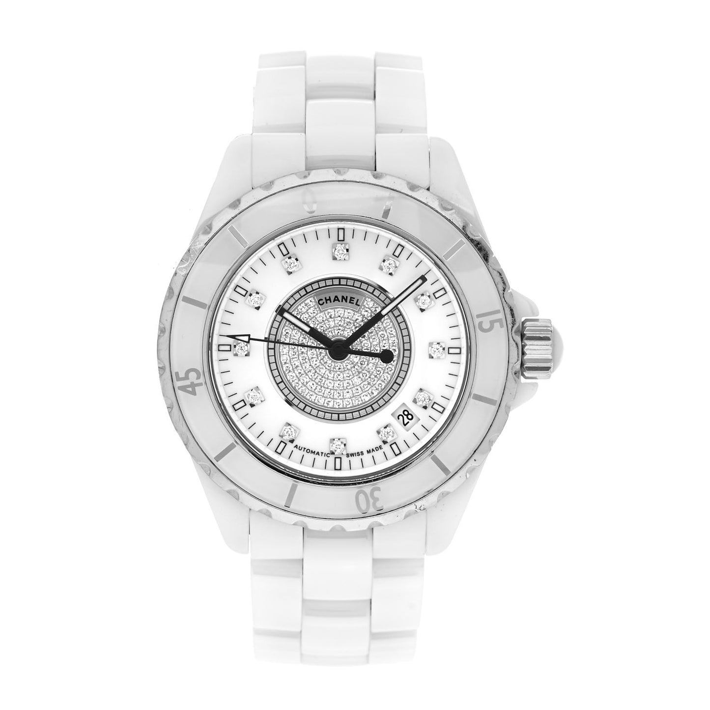 Stainless Steel Ceramic Diamond Dial 38mm J12 Automatic Watch White