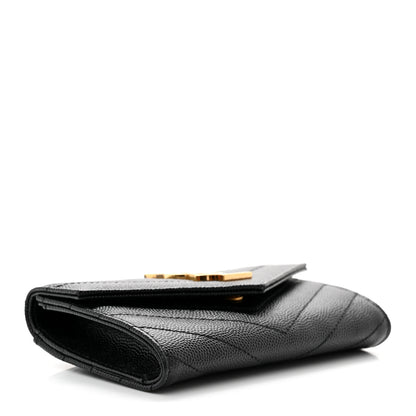 Saint Laurent Grain De Poudre Matelasse Chevron Small Monogram Envelope Wallet Black 4 of 7