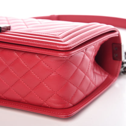 Chanel Lambskin Chevron Quilted Medium Boy Flap Dark Pink 11 of 13