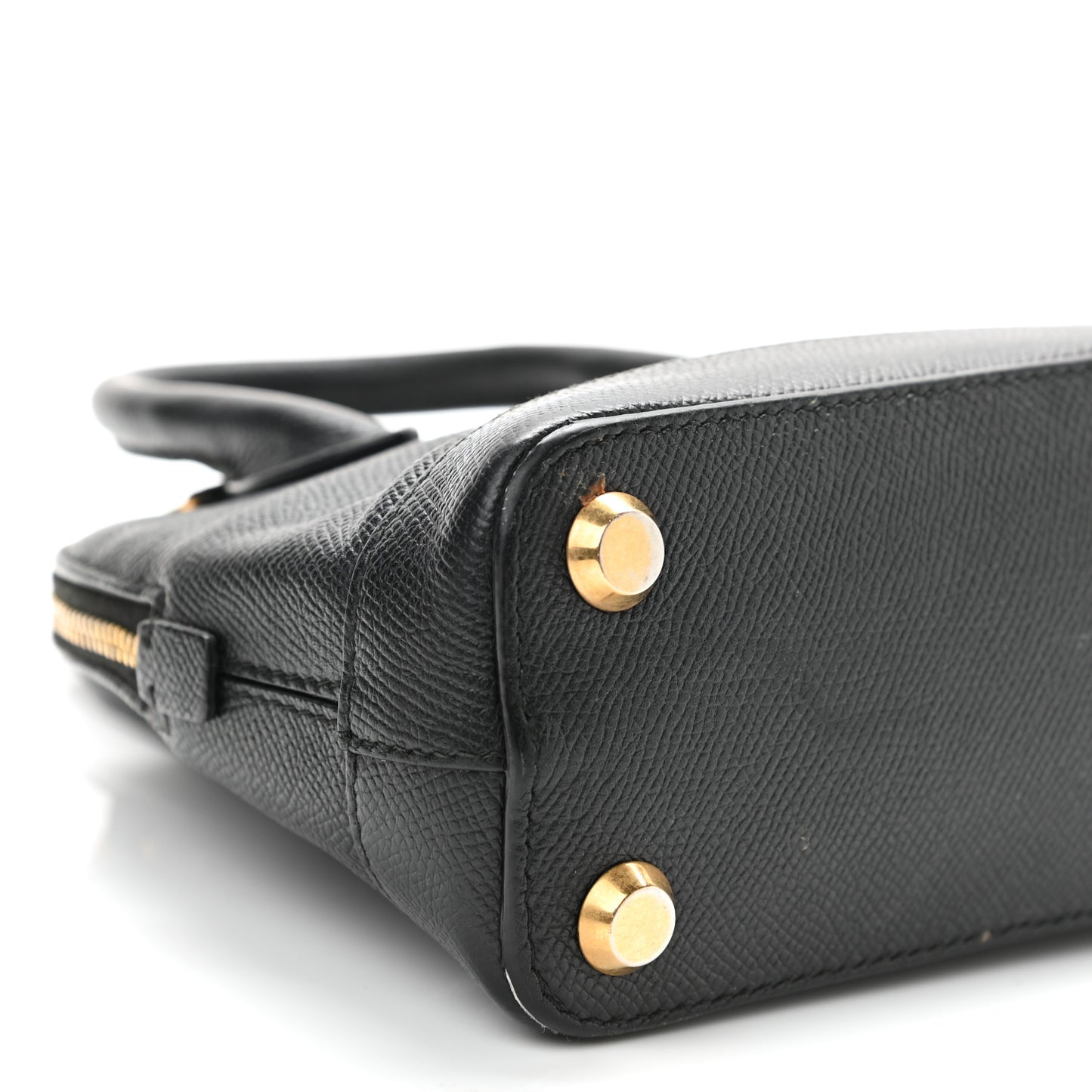 Signature Grained Calfskin XXS Ville Top Handle Bag Black White