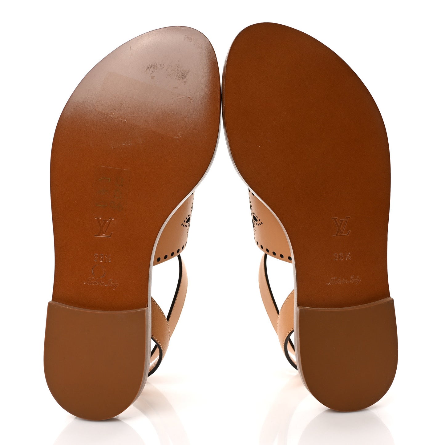 Soft Calfskin Perforated Horizon Flat Sandals 36.5 Natural