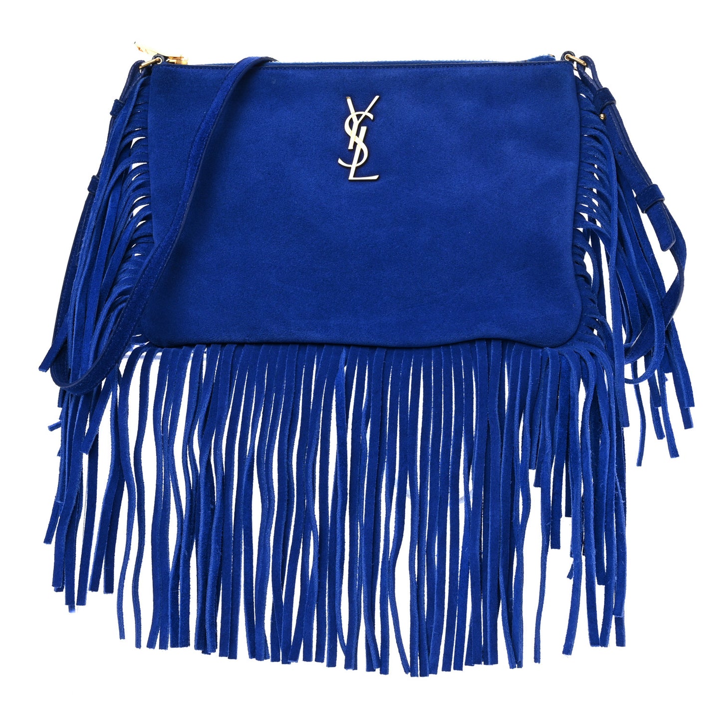 Suede Calfskin Small Fringe Crossbody Bag Blue