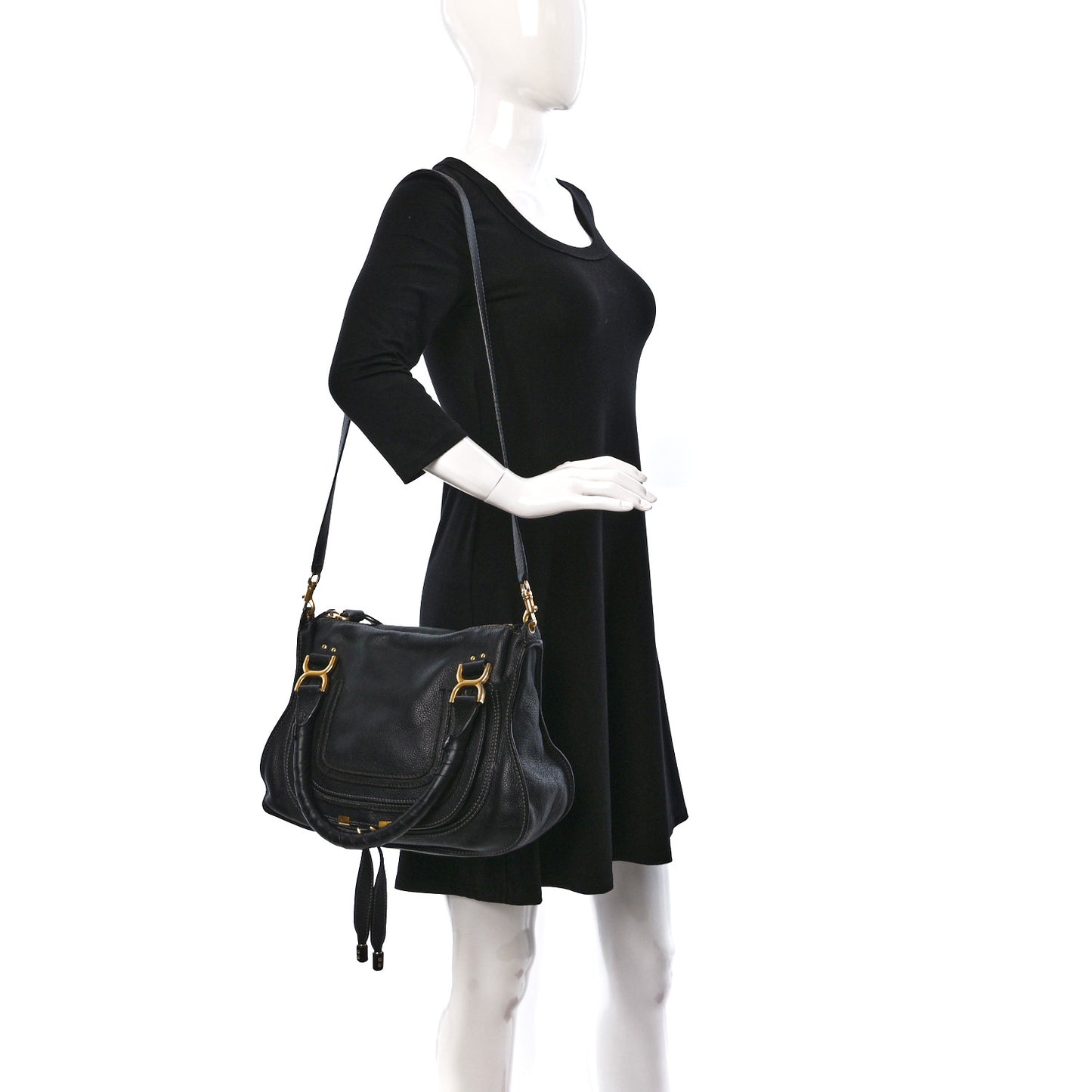 Calfskin Small Marcie Satchel Black