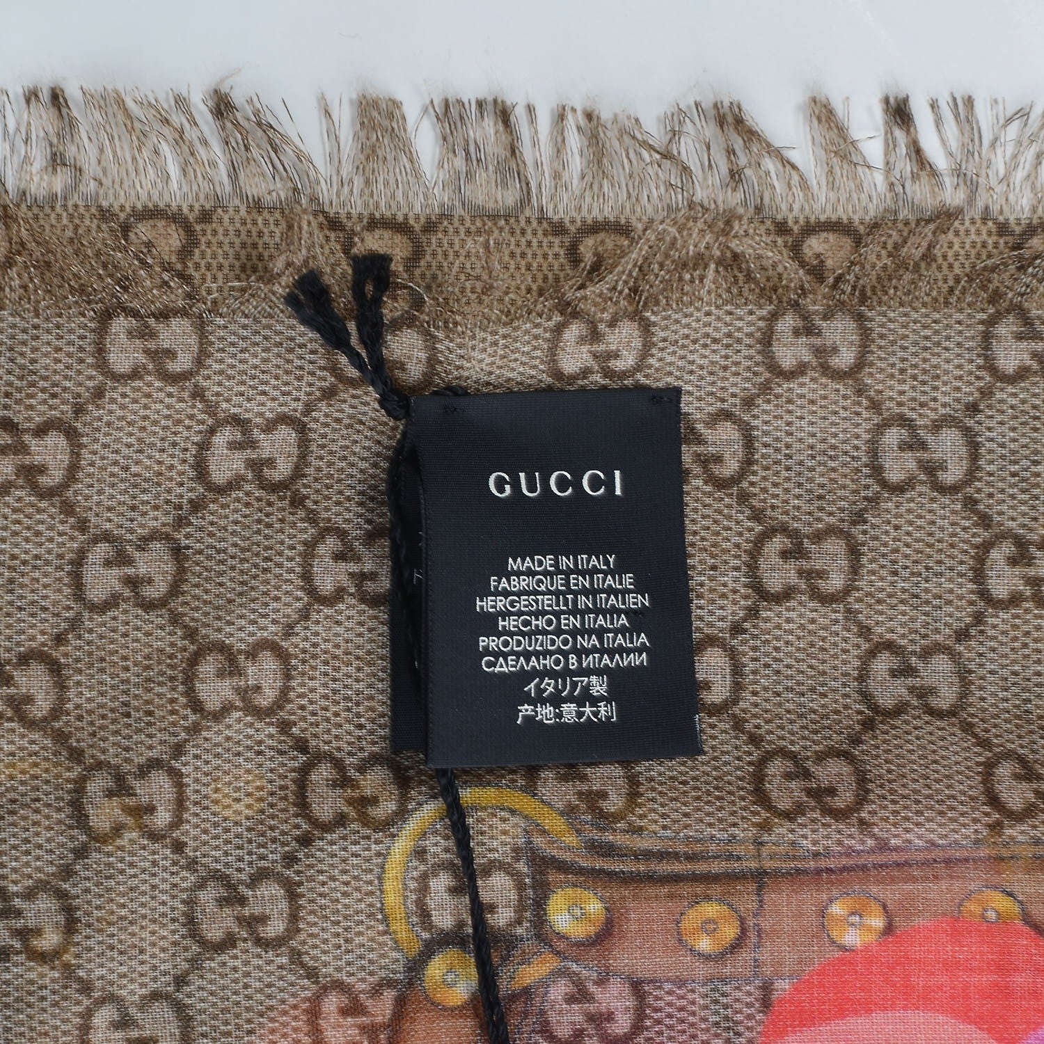 Gucci Wool Jacquard GG Monogram Big Panshie Fringe Shawl Roseate Beige 4 of 5