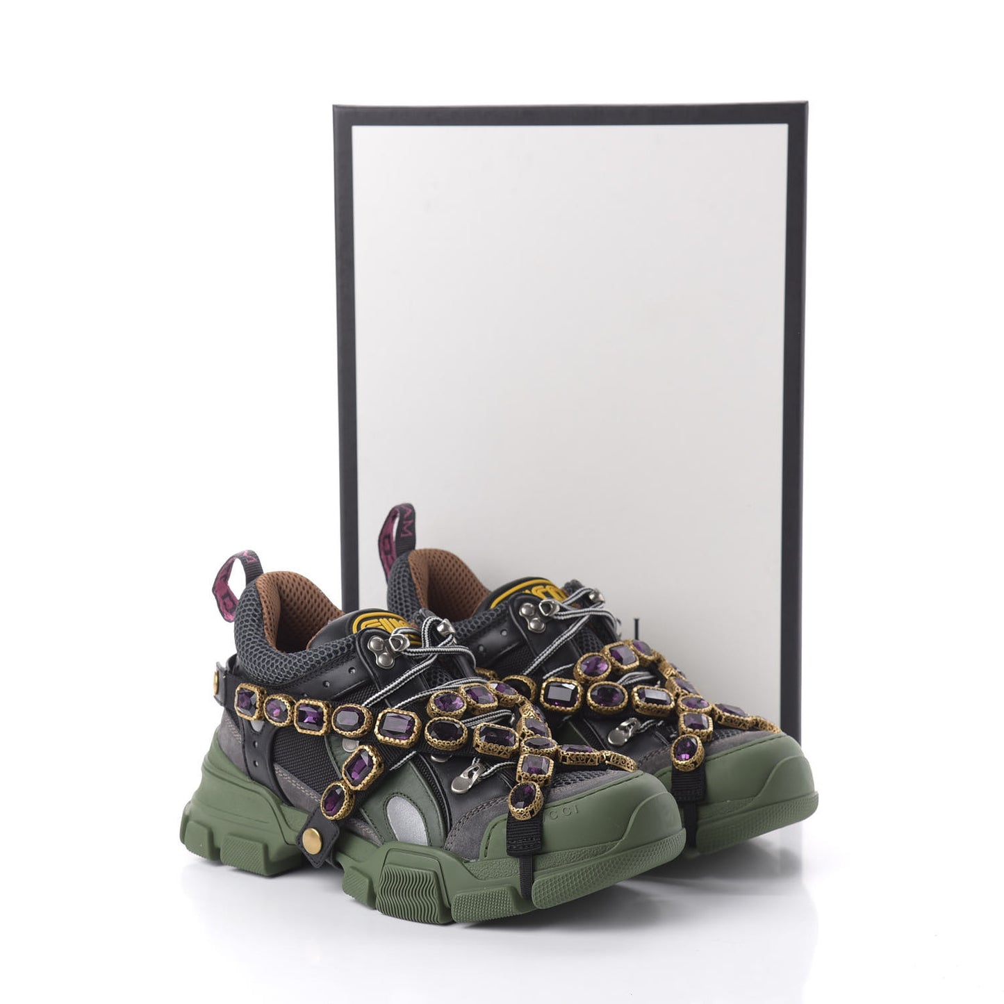 X SEGA Mesh Suede Calfskin Removable Crystals Flashtrek Sneakers 38 Loess Black Olive Green