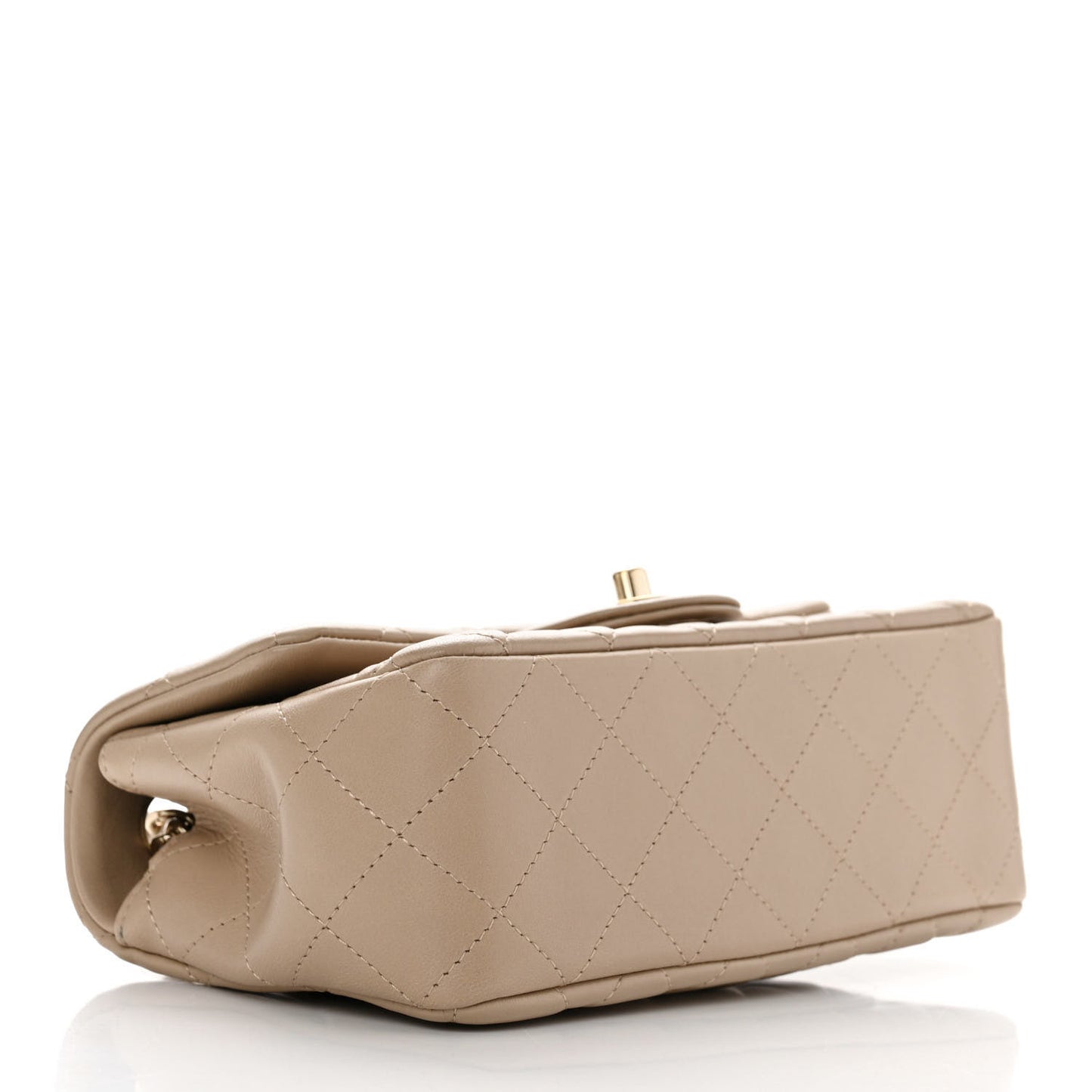 Lambskin Quilted Mini Rectangular Flap Dark Beige