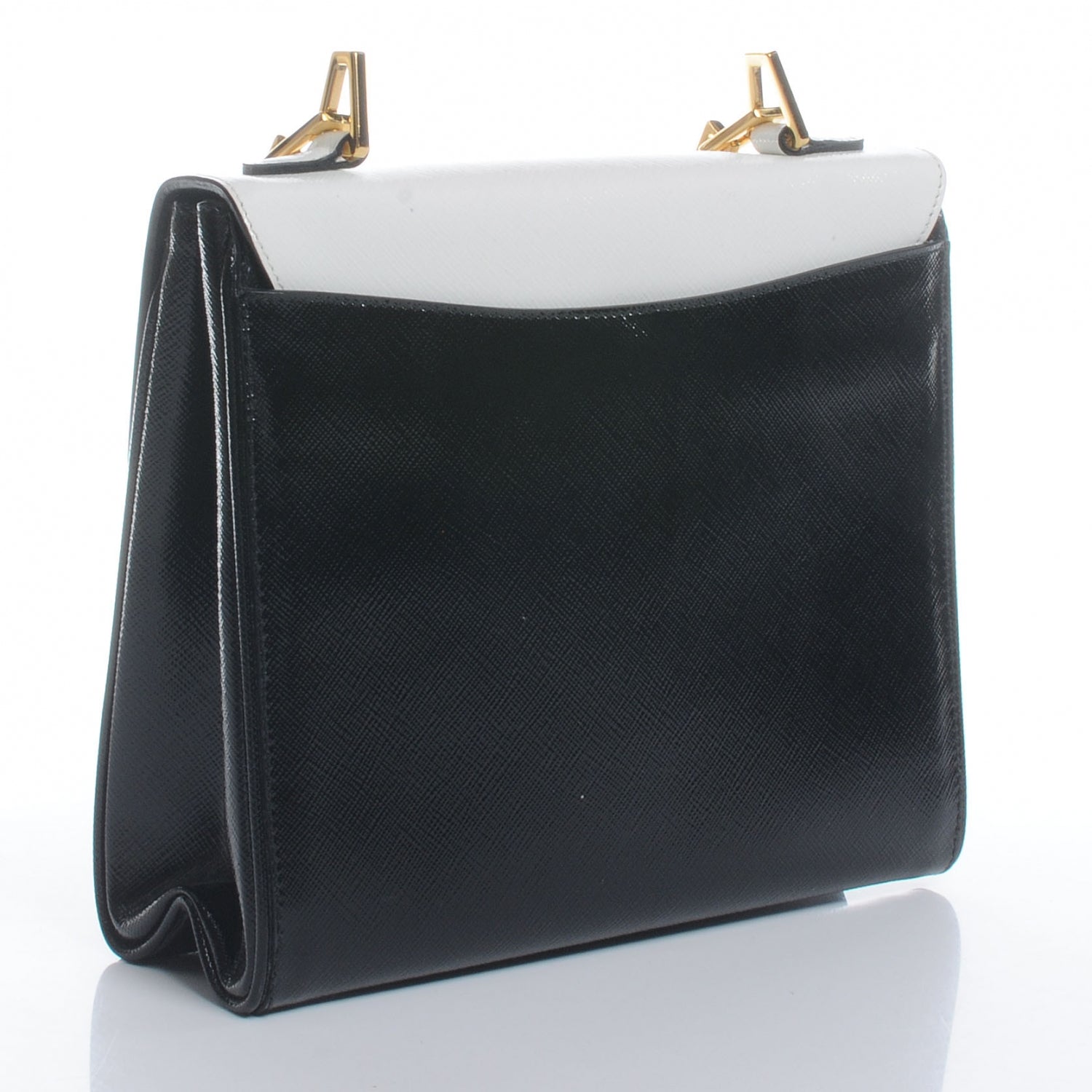 Prada Saffiano Vernice Chain Shoulder Bag Black White 3 of 7