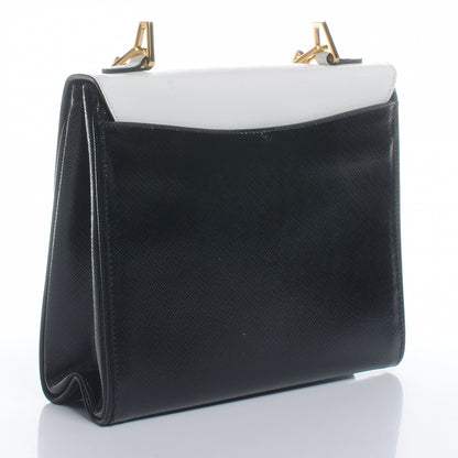 Prada Saffiano Vernice Chain Shoulder Bag Black White 3 of 7
