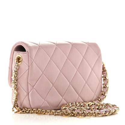 Chanel Metallic Lambskin Quilted Logo Charm Chain Flap Pink 3 of 12