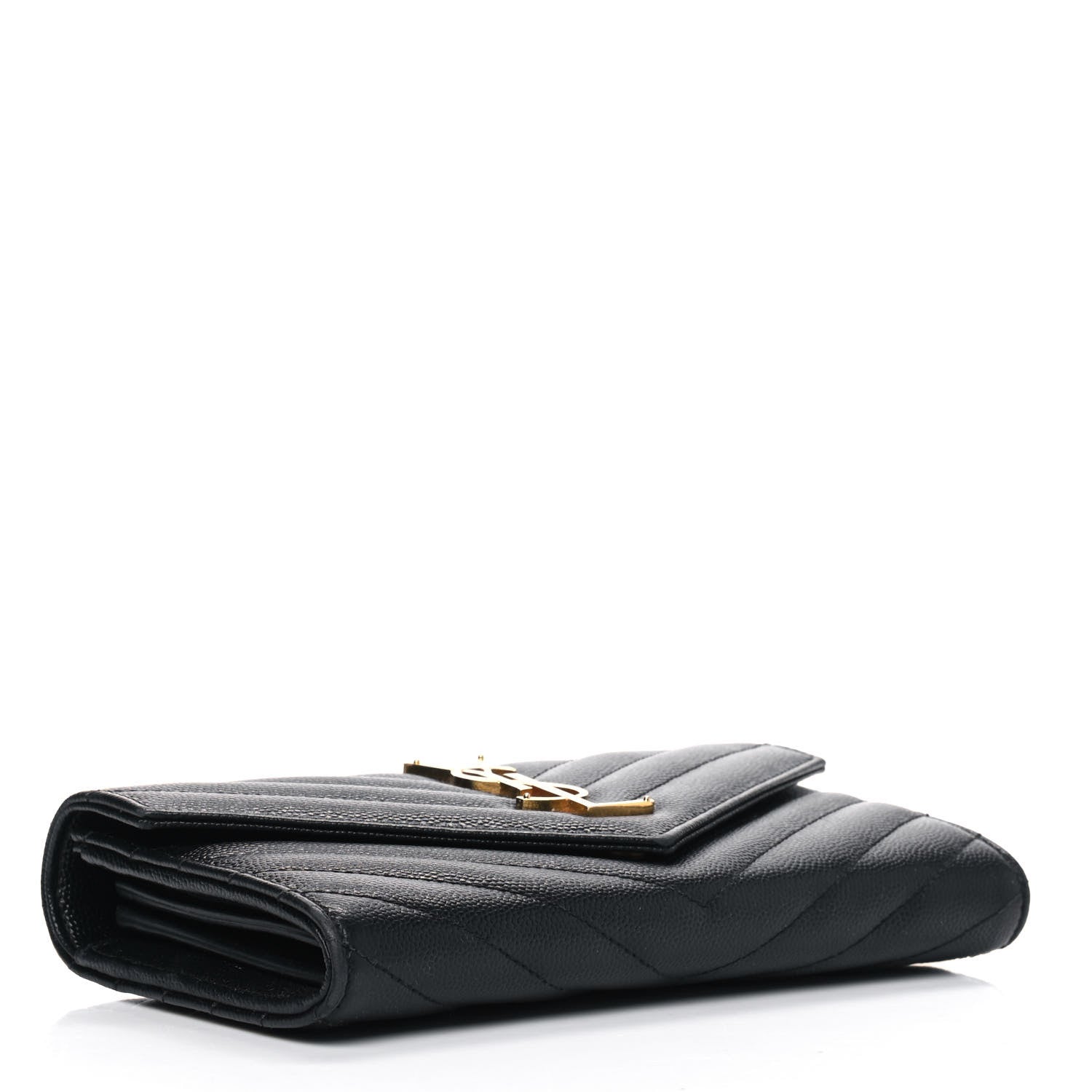 Saint Laurent Grain De Poudre Matelasse Chevron Monogram Flap Wallet Black 3 of 7