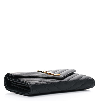 Saint Laurent Grain De Poudre Matelasse Chevron Monogram Flap Wallet Black 3 of 7