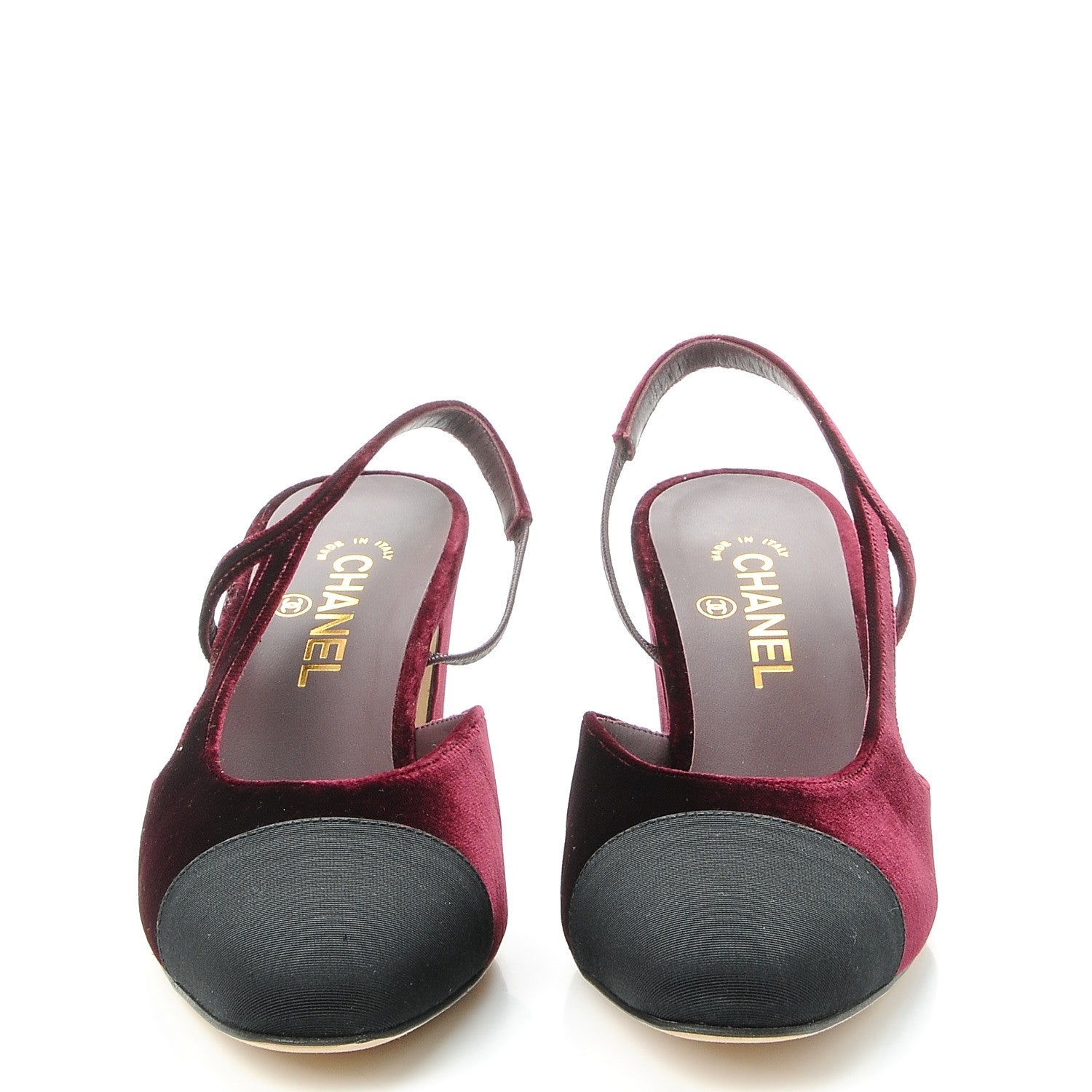 Chanel Velvet Grosgrain Cap Toe CC Slingback Pumps 40.5 Burgundy Black 2 of 9